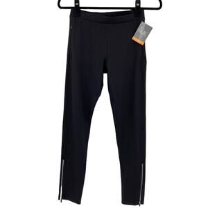 Nux Womens Black Moderate Compression Leggings Side Pockets Ankle Zipper Mesh